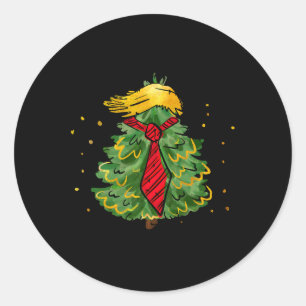 Pegatina Redonda Trump Navidades Usa Divertido Árbol De Pelo Trump
