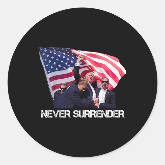 Pegatina Redonda Trump nunca rinde homenaje (Anverso)