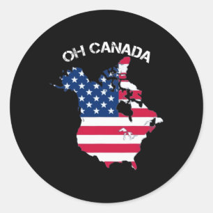 Pegatina Redonda ¡Trump Oh Canadá! Mapa de Norteamérica con F estad