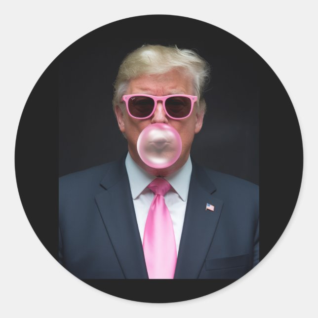 Pegatina Redonda Trump Pink Bubble Gum President 47 USA (Anverso)