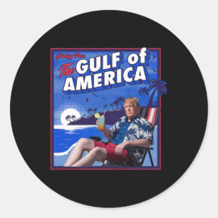 Pegatina Redonda Trump, presidente de Estados Unidos en el Golfo de
