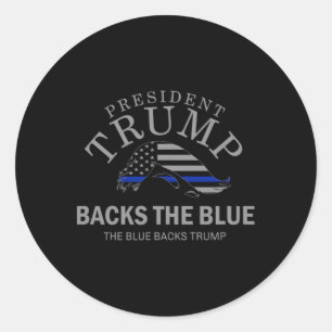 Pegatina Redonda Trump Revisa La Bandera De La Delgada Línea Azul A
