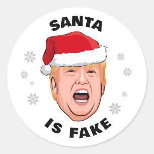 Pegatina Redonda Trump Santa Divertido es Falso