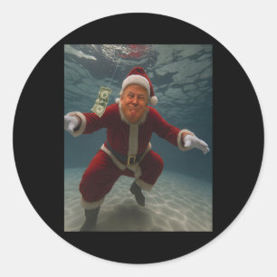 Pegatina Redonda Trump Santa Piscina Espíritu de Navidad Billete de