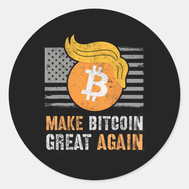 Pegatina Redonda Trump sarcástico vuelve a hacer grande el Bitcoin (Anverso)