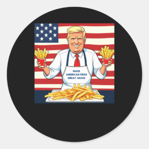 Pegatina Redonda Trump Sirviendo Fries Mcdonalds
