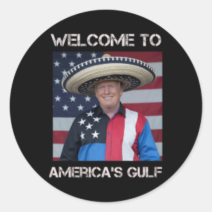 Pegatina Redonda Trump Sombrero Bienvenido al Golfo de México de Am