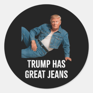 Pegatina Redonda Trump tiene grandes jeans Graciosos Tee Retro Deni
