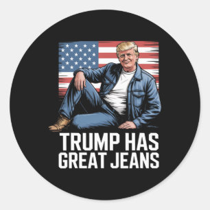 Pegatina Redonda Trump Tiene Grandes Jeans Regalos Divertidos de Hu