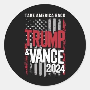 Pegatina Redonda Trump Vance 2024 Bandera de EE. UU. Recuperemos Am