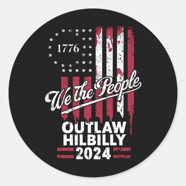 Pegatina Redonda Trump Vance 2024 Donald Trump Proscrito Hillbilly  (Anverso)