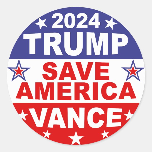 PEGATINA REDONDA TRUMP VANCE 2024 SAVE AMÉRICA (Anverso)