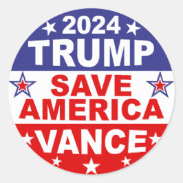 PEGATINA REDONDA TRUMP VANCE 2024 SAVE AMÉRICA
