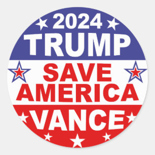 PEGATINA REDONDA TRUMP VANCE 2024 SAVE AMÉRICA