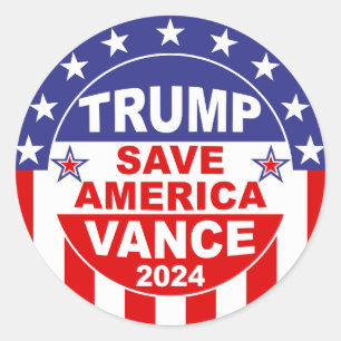 PEGATINA REDONDA TRUMP VANCE 2024 SAVE AMÉRICA