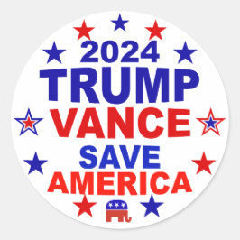 Pegatina Redonda Trump Vance 2024 Save America