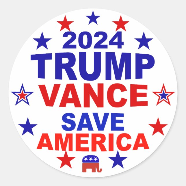Pegatina Redonda Trump Vance 2024 Save America (Anverso)