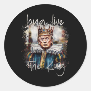 Pegatina Redonda Trump Viva El Rey Divertido Trump Acuarela Gr