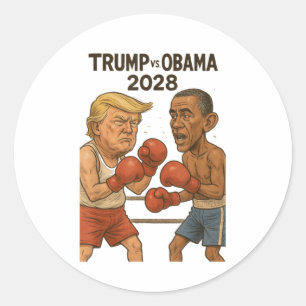 Pegatina Redonda Trump vs Obama 2028 Partido de boxeo gracioso