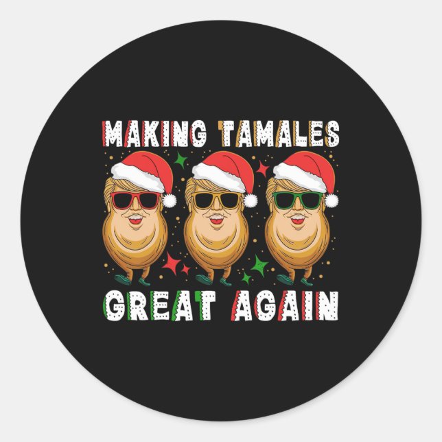 Pegatina Redonda Trump vuelve a hacer grande a Tamale Navidad en mé (Anverso)