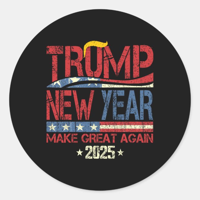 Pegatina Redonda Trump vuelve a hacer grande el año nuevo feliz Año (Anverso)