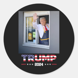 Pegatina Redonda Trump Works Drive-thru Trump Sirviendo Papas Frita