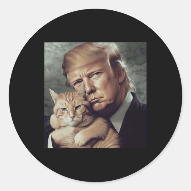 Pegatina Redonda Trump Y Cat - Meme divertido del gato Trump (Anverso)