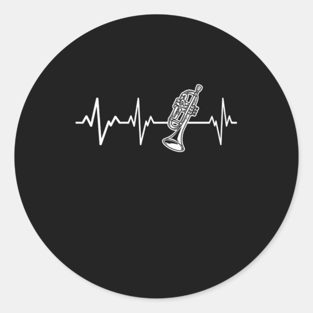 Pegatina Redonda Trumpet Heartbeat Trumpeter Gift Idea (Anverso)