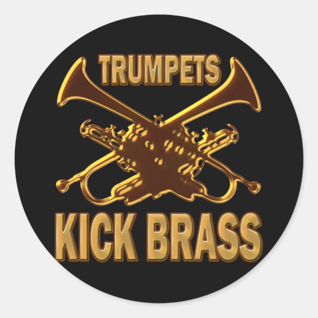 PEGATINA REDONDA TRUMPETS KICK BRASS (Anverso)