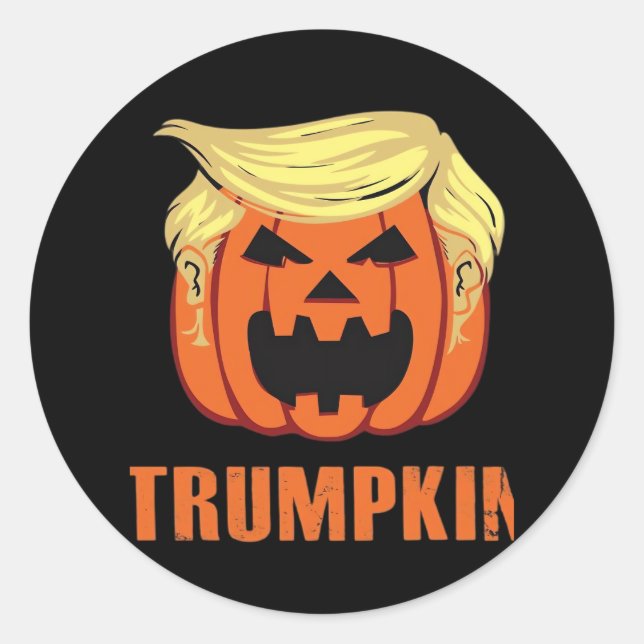 Pegatina Redonda Trumpkin hace Halloween (Anverso)