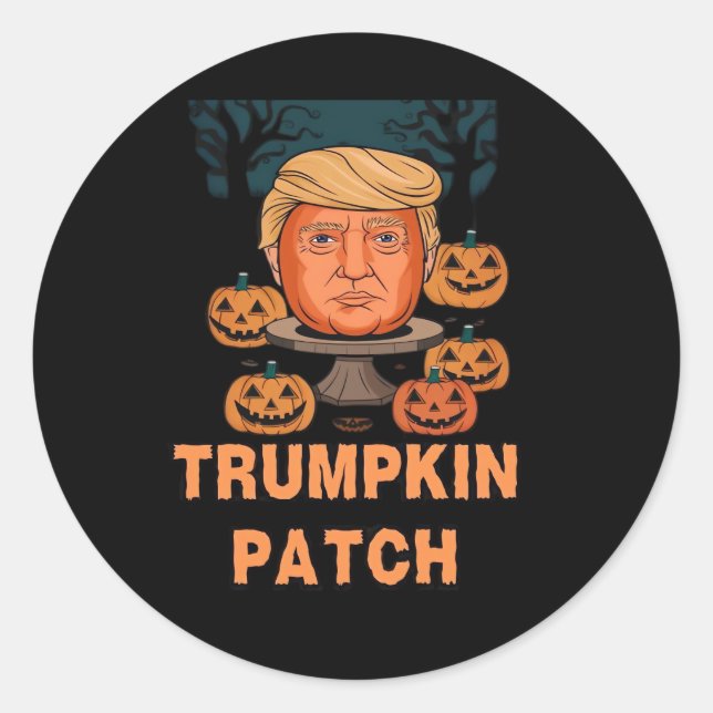 Pegatina Redonda Trumpkin Halloween - Divertida calabaza política D (Anverso)