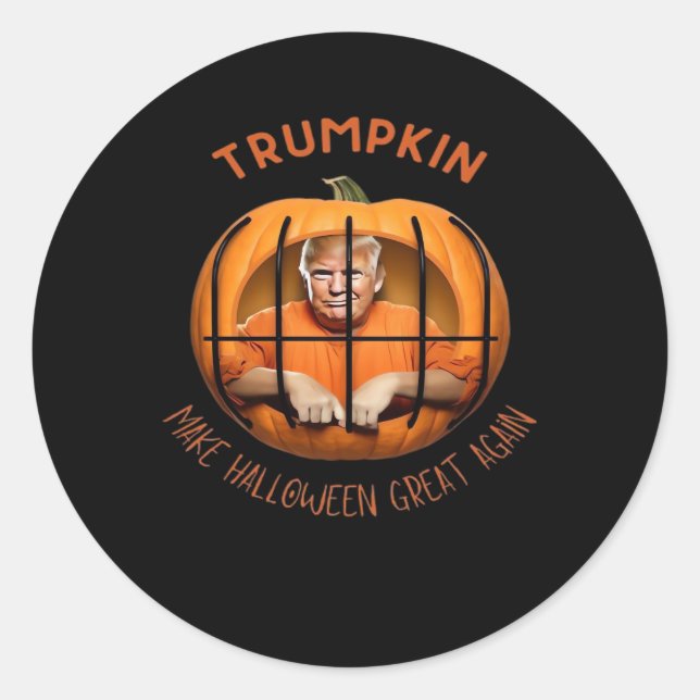 Pegatina Redonda Trumpkin vuelve a hacer grande a Halloween - másca (Anverso)