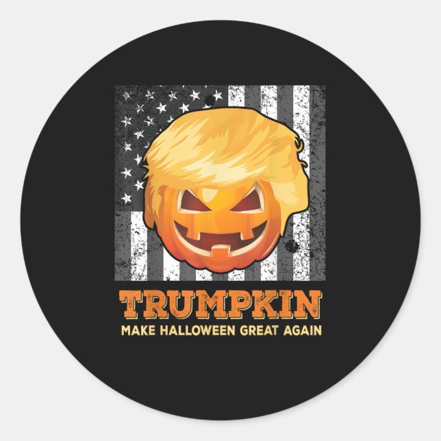 Pegatina Redonda Trumpkin vuelve a hacer que Halloween sea grande (Anverso)