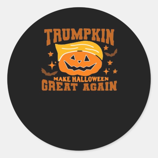 Pegatina Redonda Trumpkin vuelve a hacer que Halloween sea grande - (Anverso)