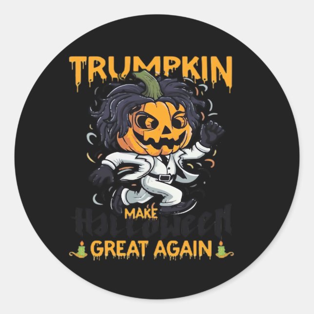 Pegatina Redonda Trumpkin vuelve a hacer que Halloween sea grande (Anverso)