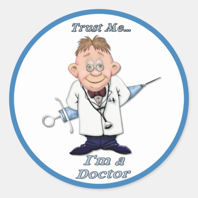 Pegatina Redonda Trust Me Doc (Anverso)