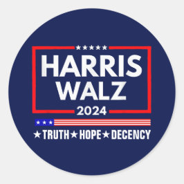 Pegatina Redonda Truth Hope Decency Harris Walz 2024