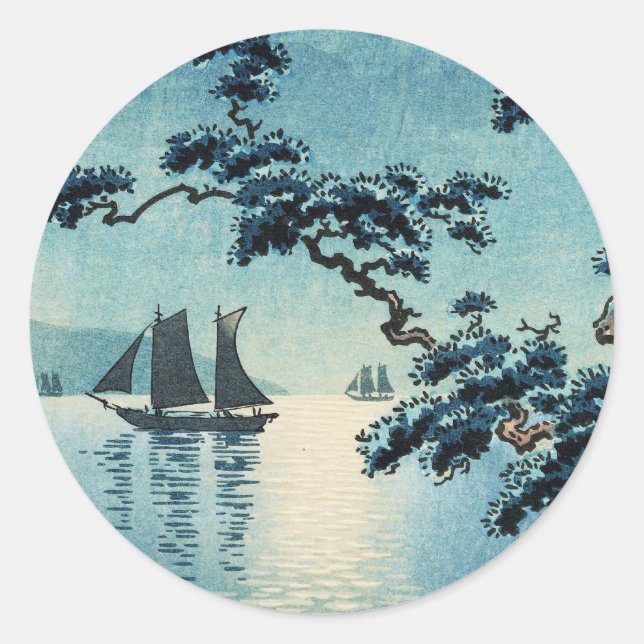 Pegatina Redonda Tsuchiya Koitsu Maiko Sea Shore Shin hanga (Anverso)