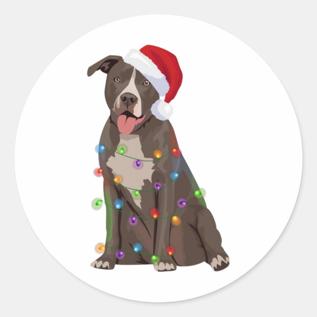 Pegatina Redonda Ttie Tbull Christmas Lights Xmas Dog Lover  (Anverso)