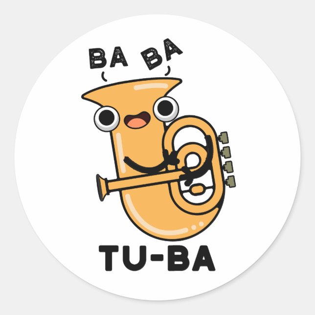 Pegatina Redonda Tu-ba Funny Tuba Puns (Anverso)
