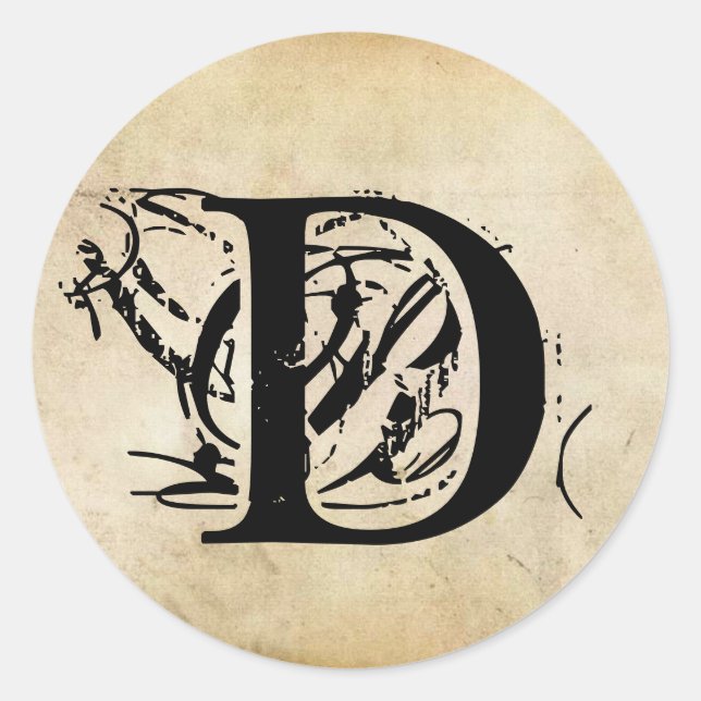 Pegatina Redonda Tu carta. Monograma personalizado. ambiente vintag (Anverso)