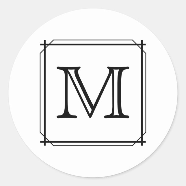 Pegatina Redonda Tu carta. Monograma personalizado. Blanco y negro (Anverso)