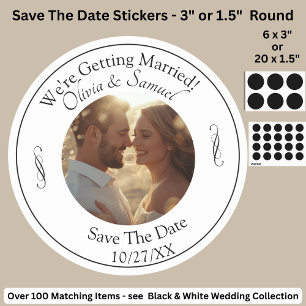 Pegatina Redonda Tu Foto, Guarda la Fecha, Infinito Negro y Blanco