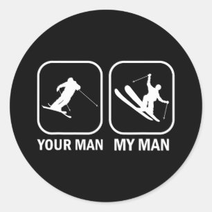 Pegatina Redonda Tu Hombre Mi Hombre Divertido Biatleta Esquiando S