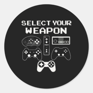 Pegatina Redonda Tu juego de video de diversión de arma regalo de c