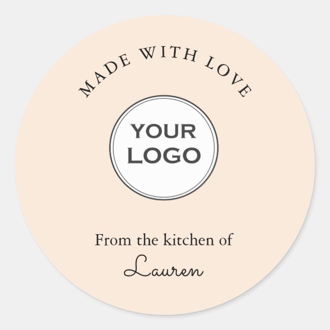 Pegatina Redonda Tu logo 'Made with love' Peach (Anverso)