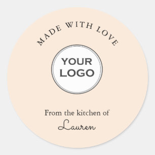 Pegatina Redonda Tu logo 'Made with love' Peach