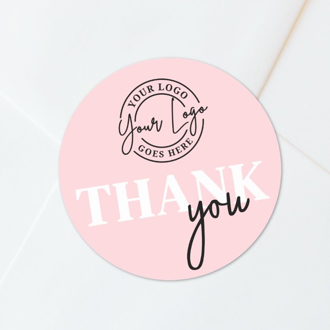Pegatina Redonda Tu Logo Rosa Negro Gracias (Pink Black Your Logo Thank You Classic Round Sticker)