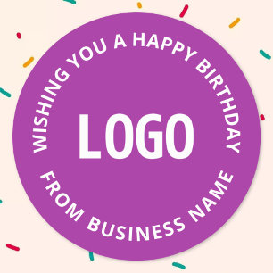 Pegatina Redonda Tu Logo y Texto Personalizado   Feliz Cumpleaños D