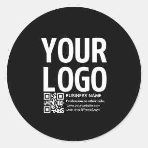 Pegatina Redonda Tu logotipo con código QR editable y texto